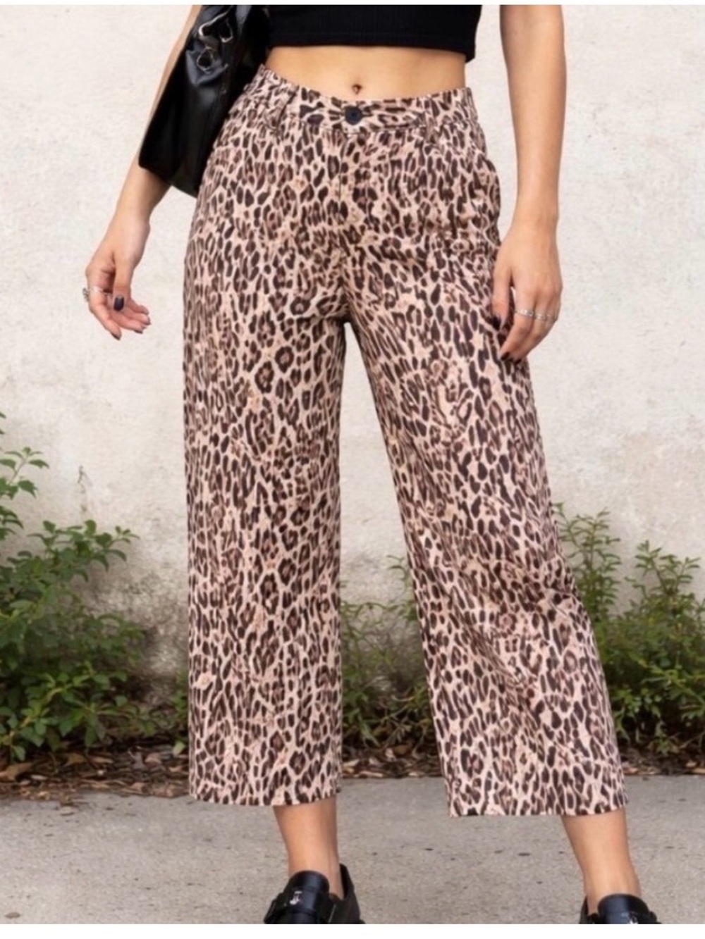Anthropologie Leopard-Print Cropped Wide-Leg Pants in Beige and Black